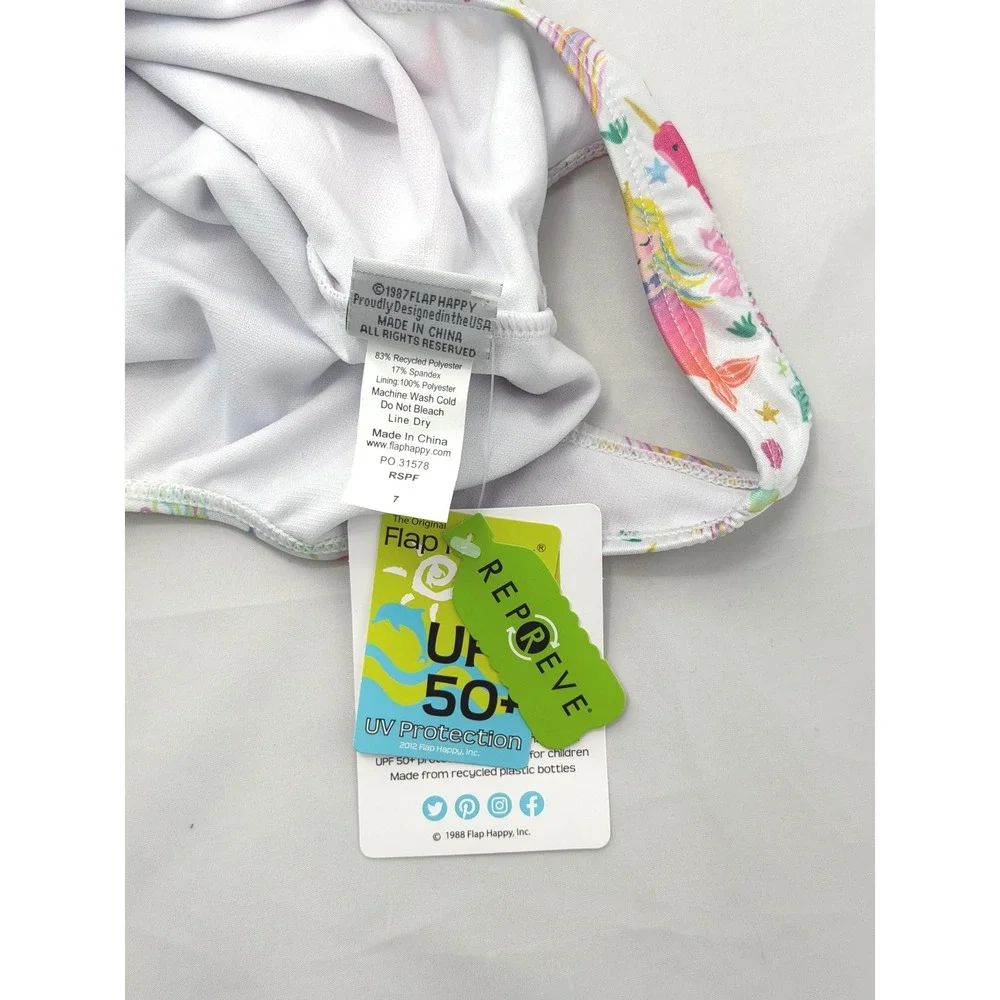 Flap Happy Girls 7 Mermaid Rash Guard One Piece Swimsuit Set UPF 50 NWT